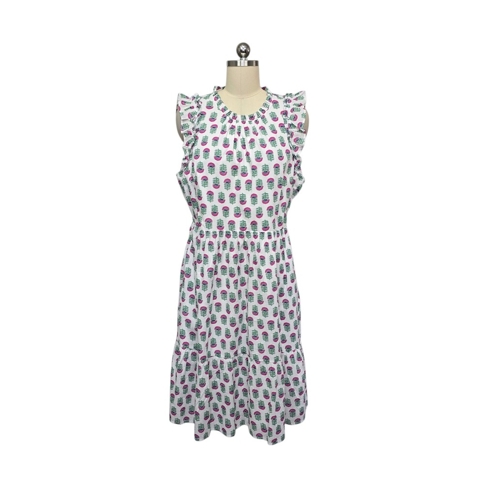 NWT J.Crew Womens Floral Ruffle Midi Dress Pink Green Cotton CA214 Size 14